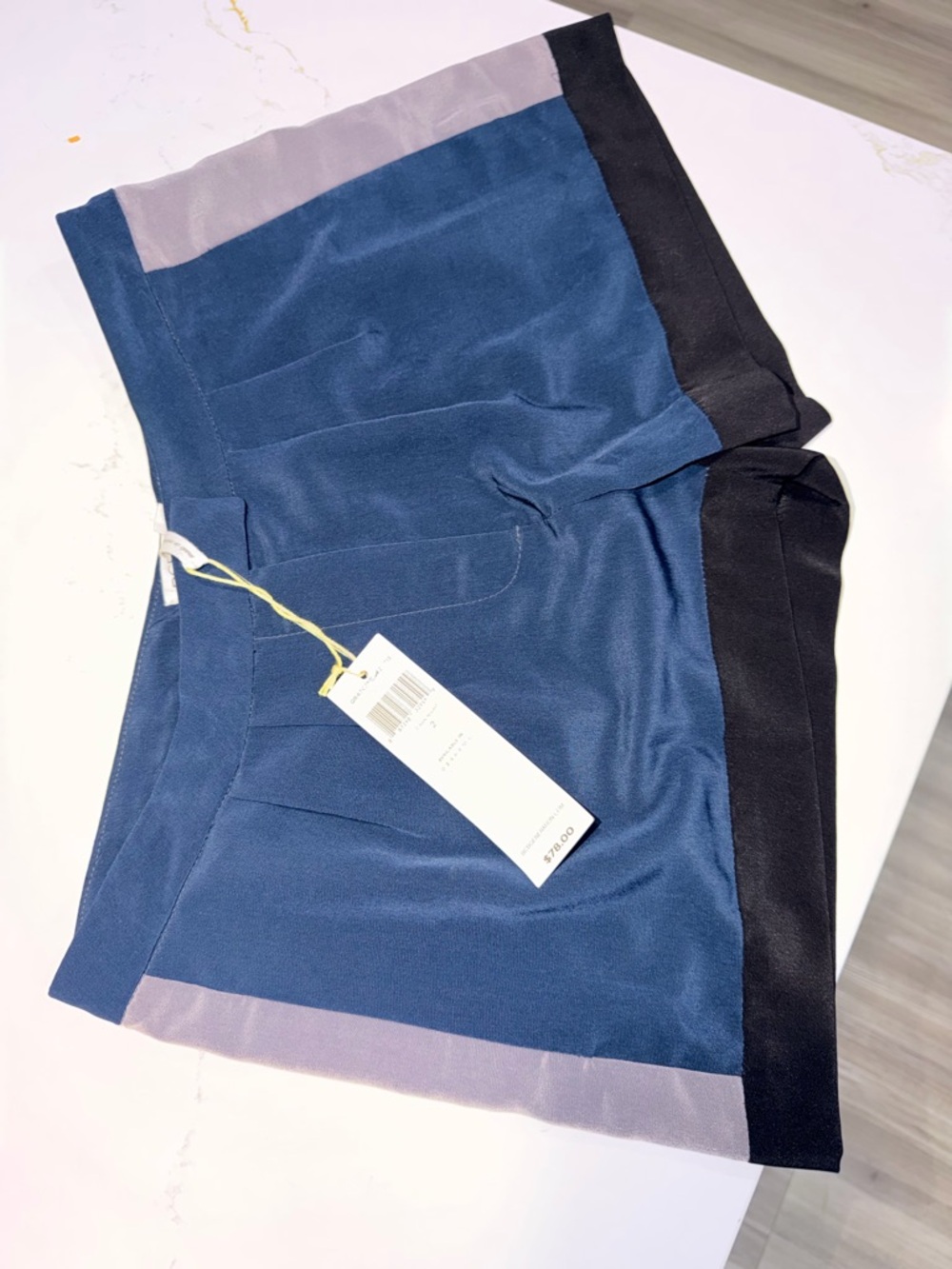 Colorblock Navy Blue + Black Silk Shorts